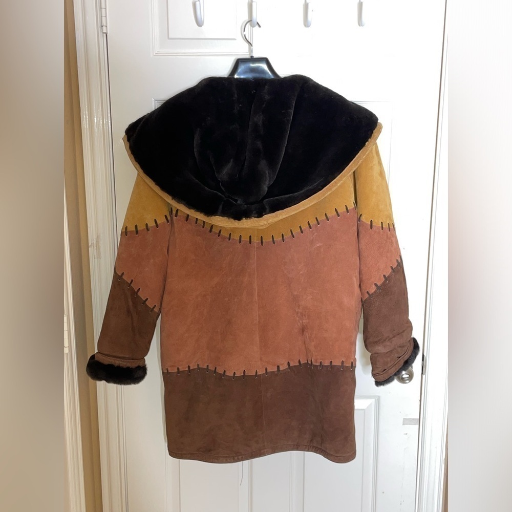 Women's Vintage Heavy G3 Suede Leather Coat with Black Faux Fur Collar Medium - Picture 3 of 13
